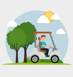 Young Man Driving Cart Golf