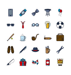 Elegant Tie And Happy Fathers Day Icon Set Line