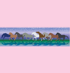 Background With Horses Running Gallop In The Night