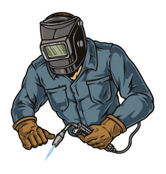 Welder In Steel Mask Using Torch