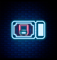 Glowing Neon Line Bus Ticket Icon Isolated On