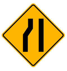 Warning Signs Road Narrows On Left Side On White