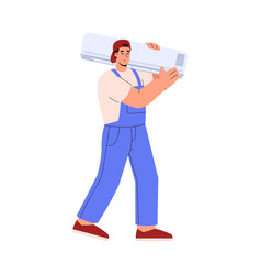 Worker Carrying Air Conditioner Part For Repair