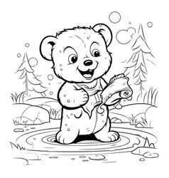 Black And White Cartoon Of Cute Teddy Bear Animal