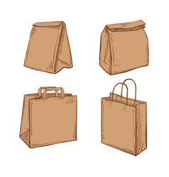 Various Delivery Brown Bag Sketch Set On A White