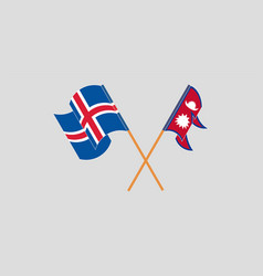 Crossed And Waving Flags Of Nepal And Iceland