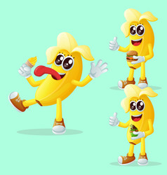 Cute Banana Characters Enjoying Food