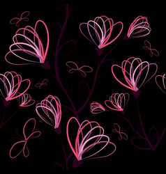 Seamless Dark Pattern Of Flowers From A Line Hand