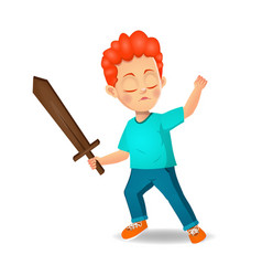 Cute Boy Holding Wooden Sword