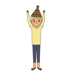 Elderly Woman Grandma With Party Hat And Arms Up