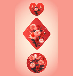 Set Flowers Bouquets Happy Valentine Day Poster Or