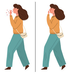 Woman Coughing Ans Touching Her Face