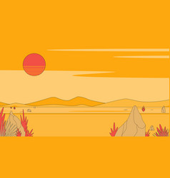 Desert With Red Sun At Sunset