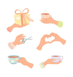 Hand Holding Different Objects Like Gift Box Cup