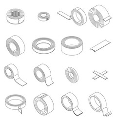 Scotch Tape Icons Set Outline