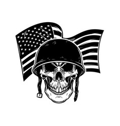 Skull In Army Helmet On Usa Flag Background