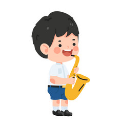 Kid Boy Student With Saxophone