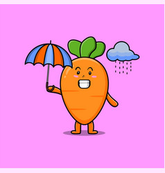 Cute Cartoon Carrot In Rain And Using An Umbrella