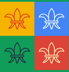 Pop Art Line Fleur De Lys Icon Isolated On Color