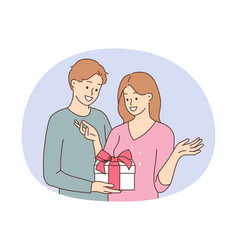 Loving Man Greeting Woman With Present