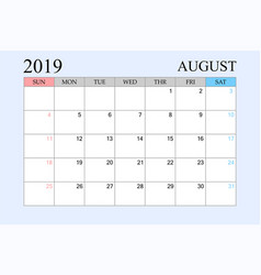 2019 Calendar August Schedule Planner