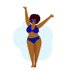 A Happy Plump Girl With Dark Skin In Blue