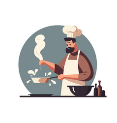 Man Cooking In Kitchen Bearded Male Chef