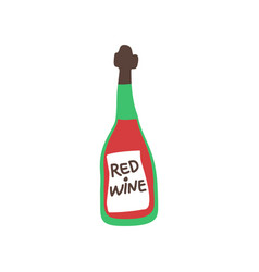 Red Wine Bottle On White Background Cartoon