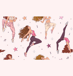 Seamless Pattern With Happy Young Dancing Woman