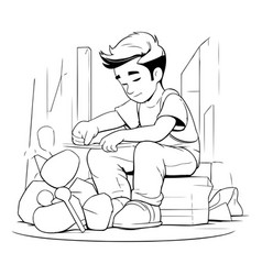 Young Man Sitting On A Pile Of Boxes In Black