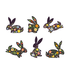 Black Easter Rabbit With Flowers And Floral