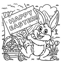 Bunny Holding Happy Easter Coloring Page For Kids