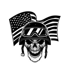 Skull In Army Helmet On Usa Flag Background