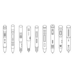 3d Pen Icons Set Outline