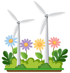 Colourful Flowers With Wind Turbine