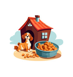 Dog Puppies Beside House With Food Cartoon