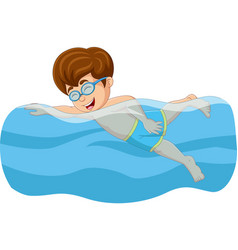 Cartoon Little Boy Swimming In The Pool