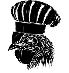 Black Silhouette Of Chicken Chef On White