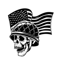 Skull In Army Helmet On Usa Flag Background