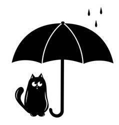 Cat Sitting Under An Umbrella Stencil Icon