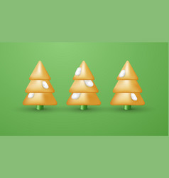 3d Golden Christmas Tree With Snow Isolated