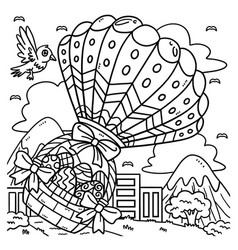 Easter Basket Of Eggs In Hot Air Balloon Coloring