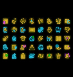 Night Babysitting Icons Set Neon