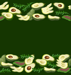 Avocado Seamless Pattern With Pieces And Leaves