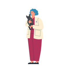 Woman Veterinarian Doctor Holding Cute Dog Flat