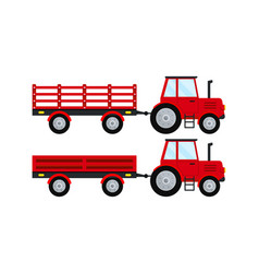 Red Farm Tractor With Open Trailer Icon Set