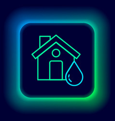 Glowing Neon Line House Flood Icon Isolated