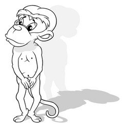 Drawing Of A Shy Monkey Standing On Two Legs