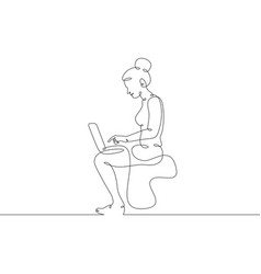 Young Woman Sits With Laptop Communication