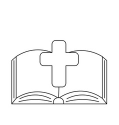 Open Book Bible With A Cross In Black And White